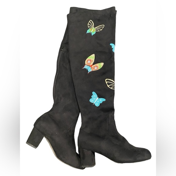 Funny She Jill FSJ Knee High Embroidered Butterfly Boots Size 9 like new - Picture 2 of 12